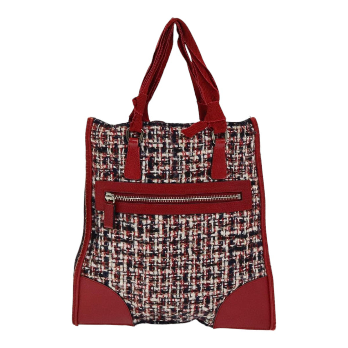 PRADA Hand Bag tweed Red Auth