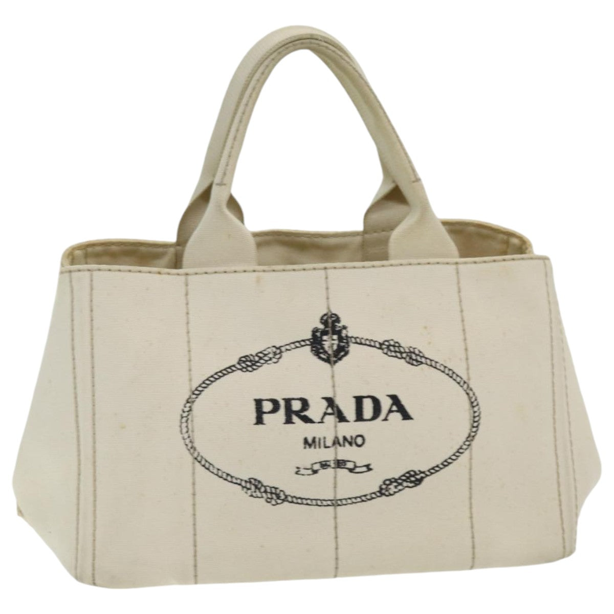 PRADA Canapa MM Hand Bag Canvas Cream Auth