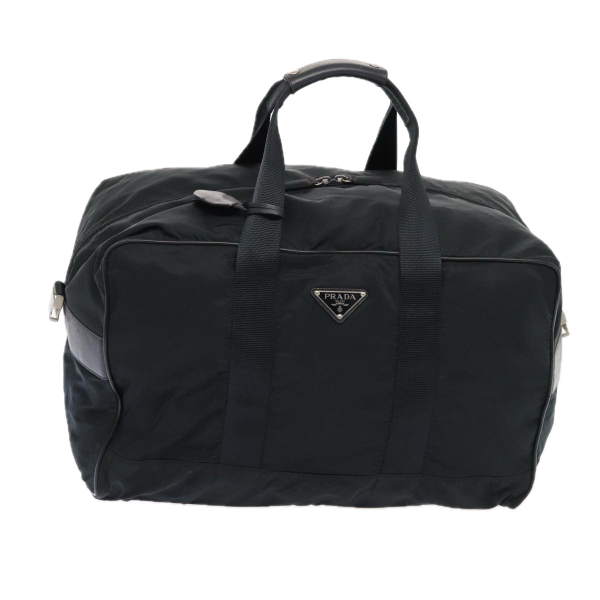 PRADA Boston Bag Nylon Black Silver Auth