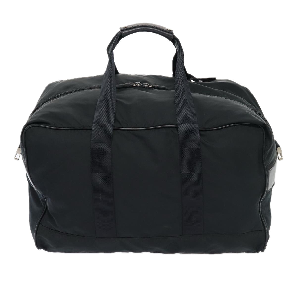 PRADA Boston Bag Nylon Black Silver Auth