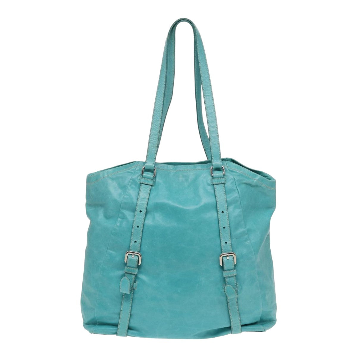 PRADA Tote Bag Leather Turquoise Blue Auth