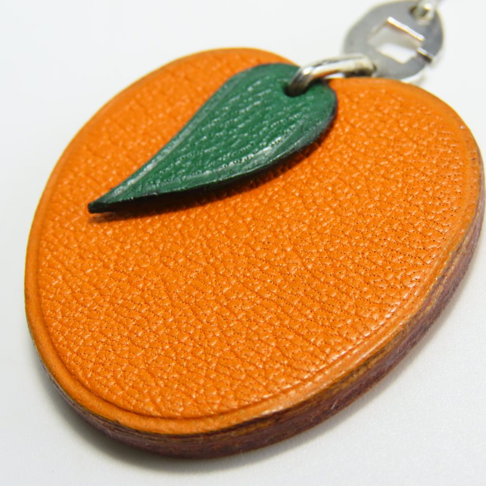 HERMES Bag charm Leather, Silver925 Orange Women
