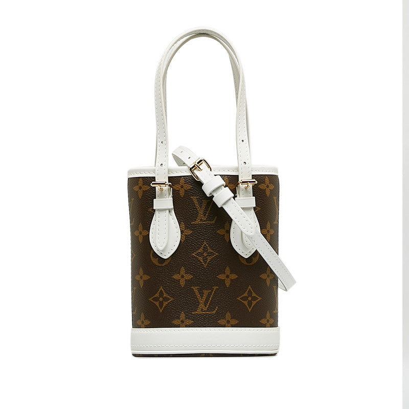 Louis Vuitton Monogram Nano Bucket Handbag 2WAY Brown White PVC Leather Ladies Louis Vuitton
