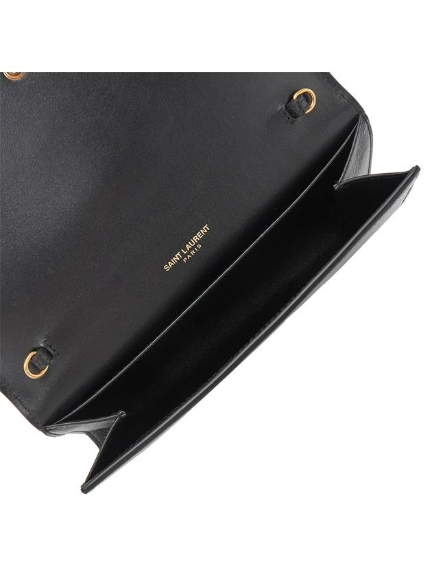 Luxury Saint Laurent Trending 2026 Uptown Shiny Grained Leather Chain Wallet Black