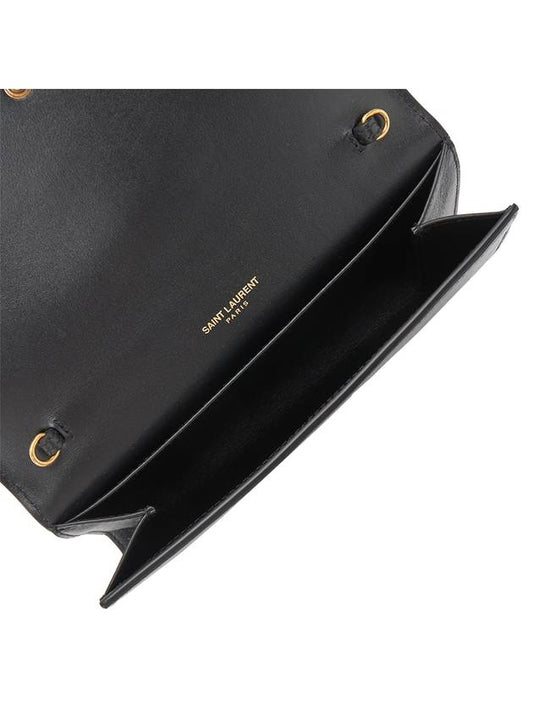 Luxury Saint Laurent Trending 2026 Uptown Shiny Grained Leather Chain Wallet Black
