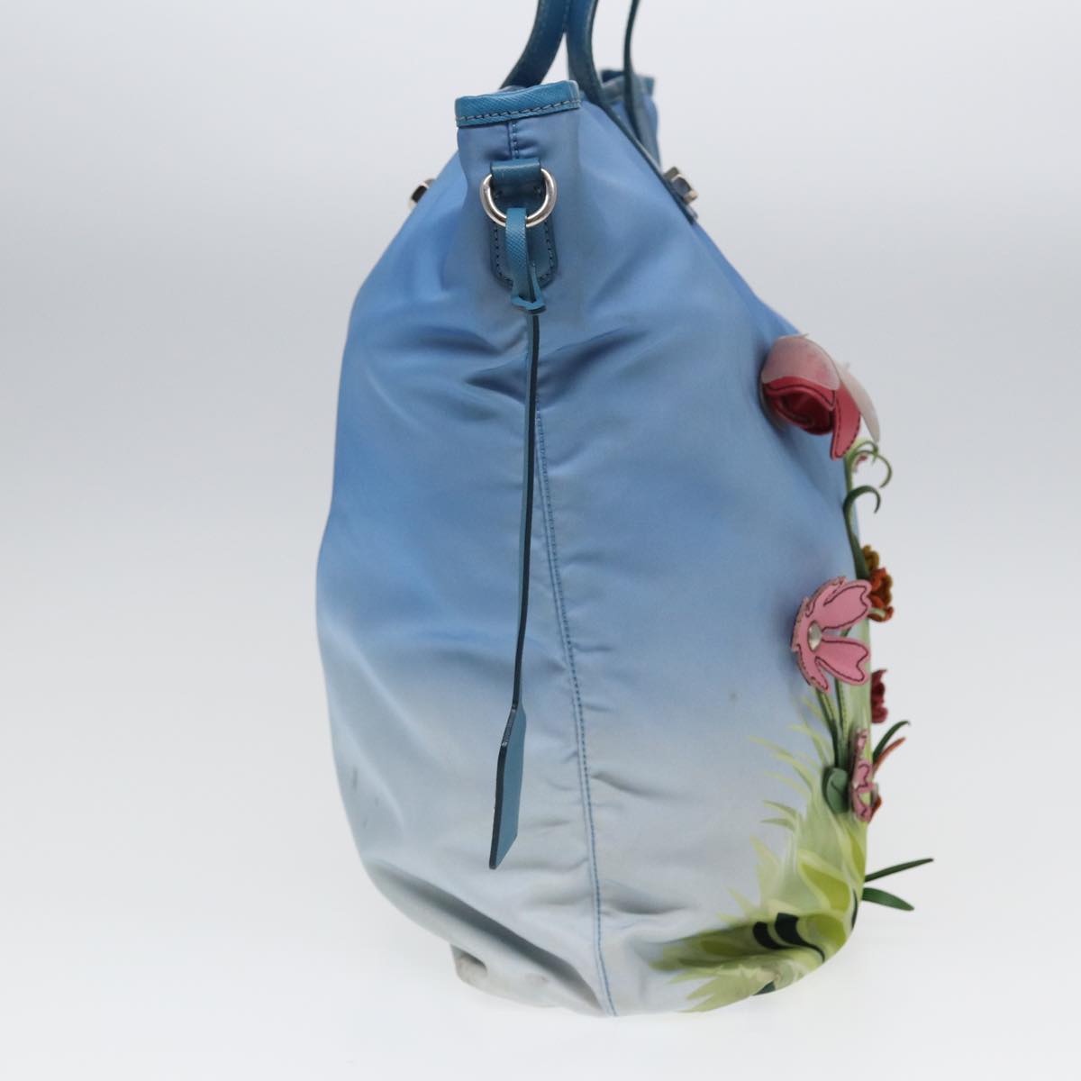 PRADA Floral Tote Bag Nylon Blue Green Auth