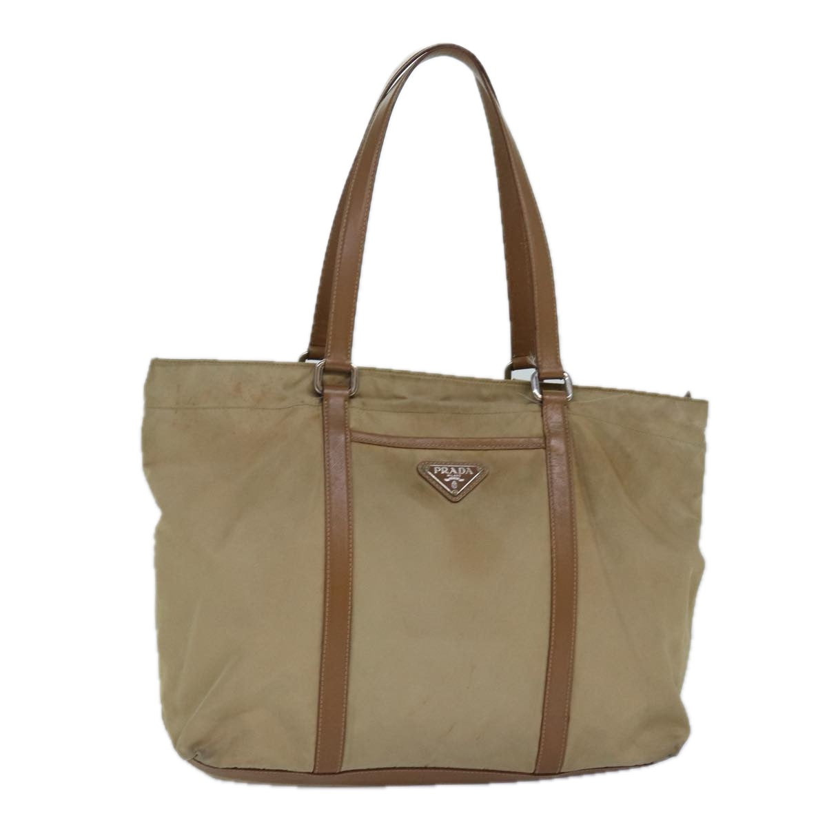 PRADA Tote Bag Nylon Beige Silver Auth