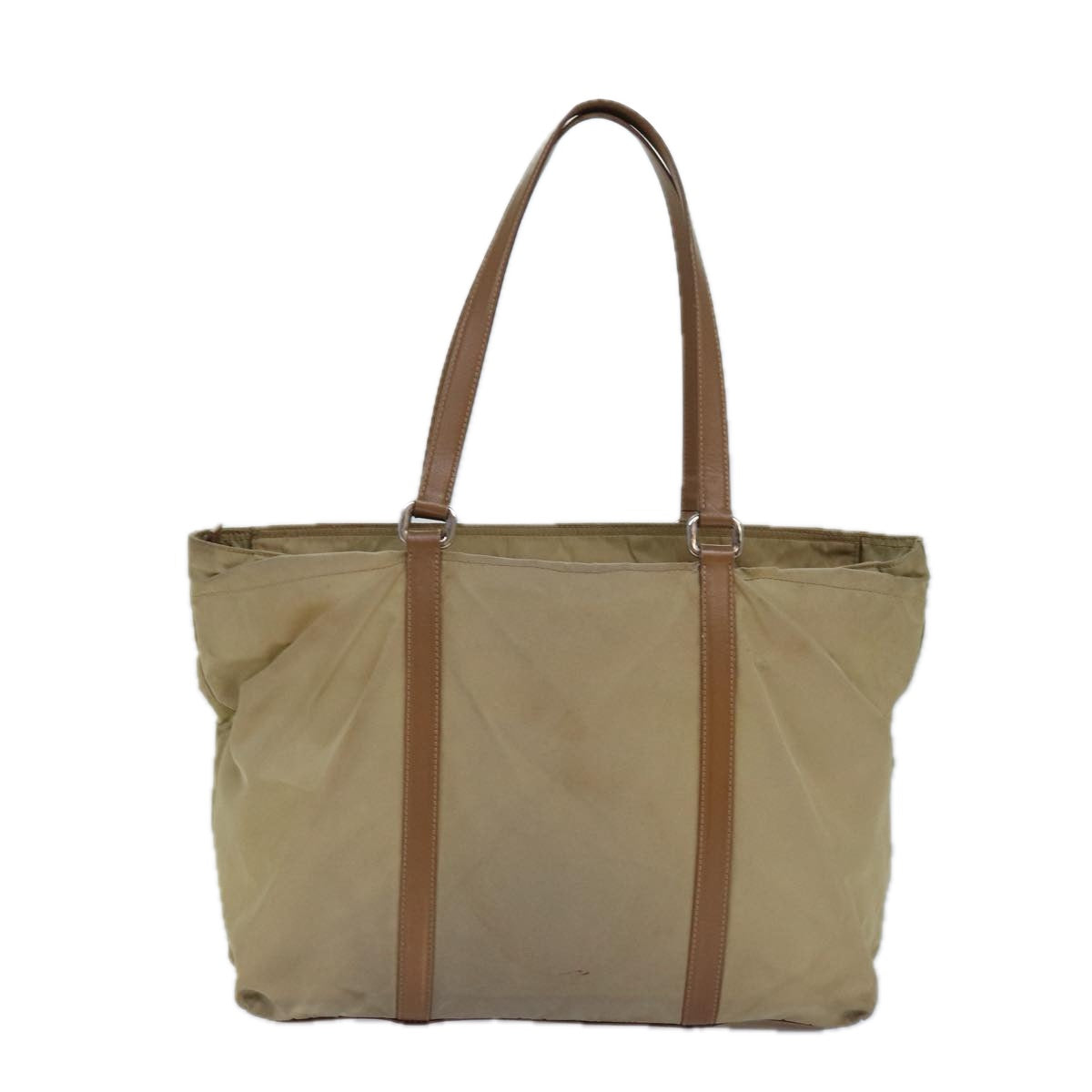 PRADA Tote Bag Nylon Beige Silver Auth