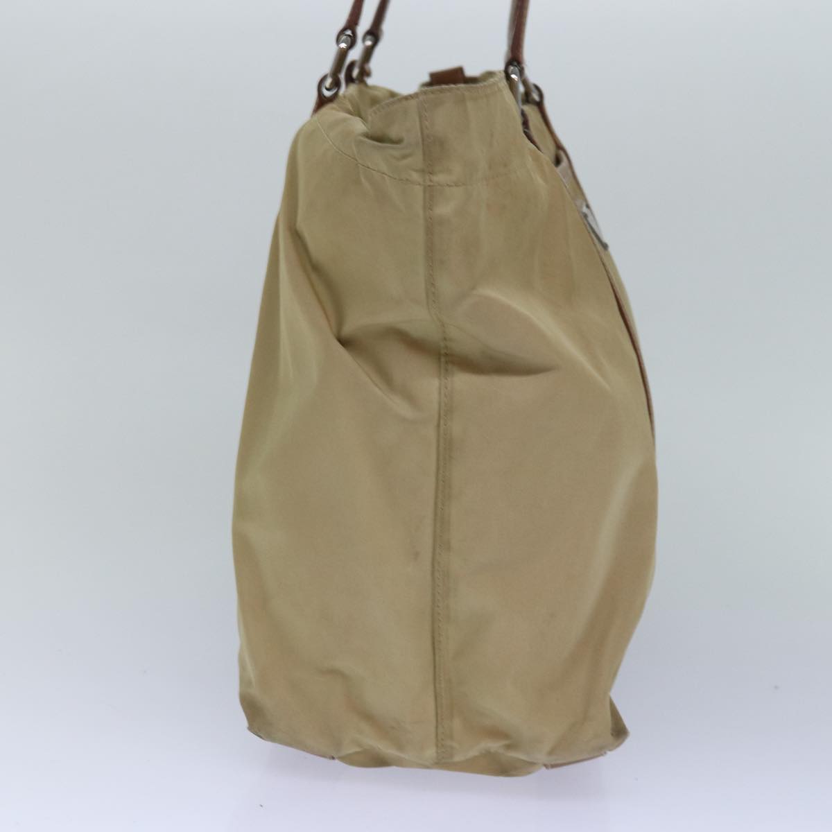 PRADA Tote Bag Nylon Beige Silver Auth