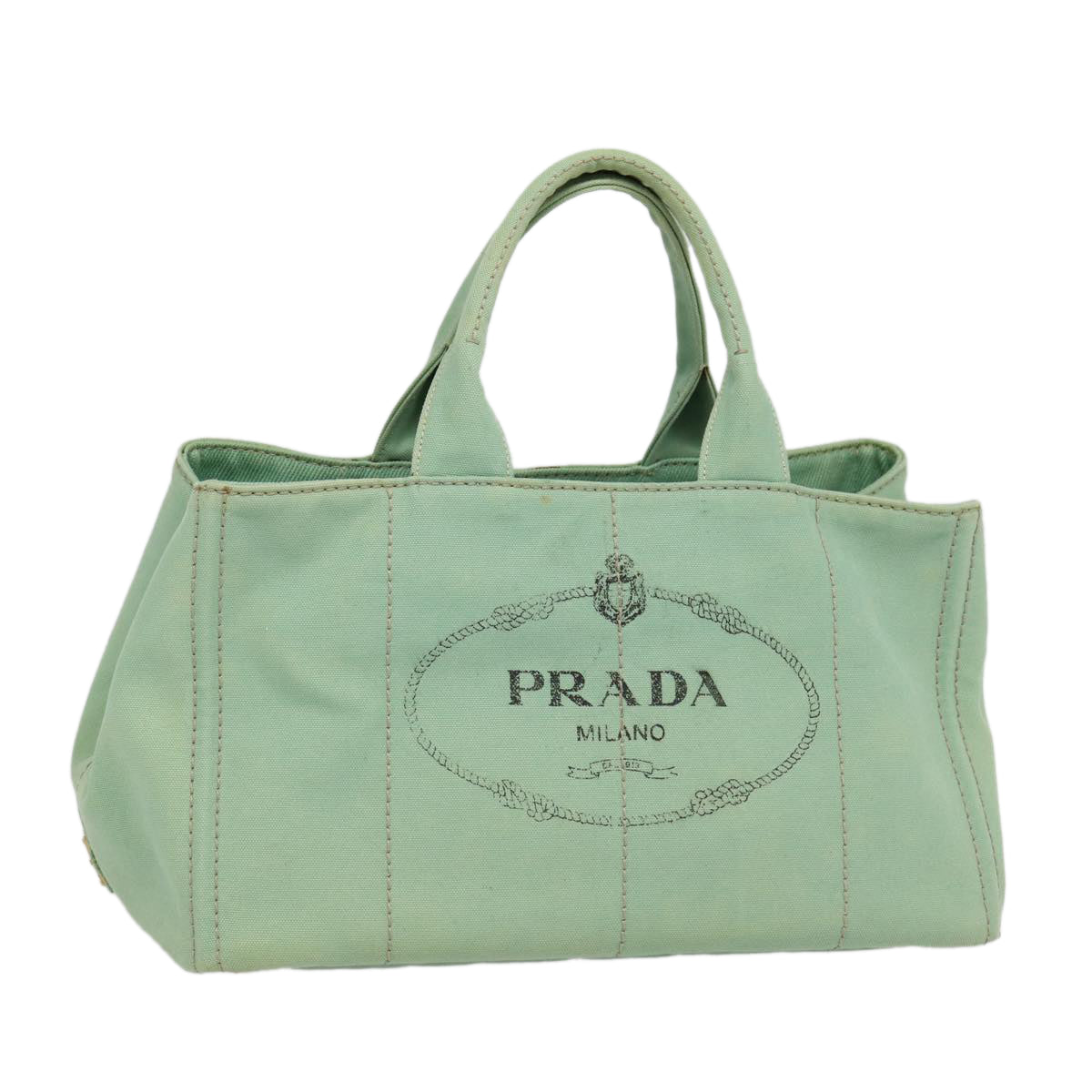 PRADA Canapa GM Hand Bag Canvas Gold Green Auth