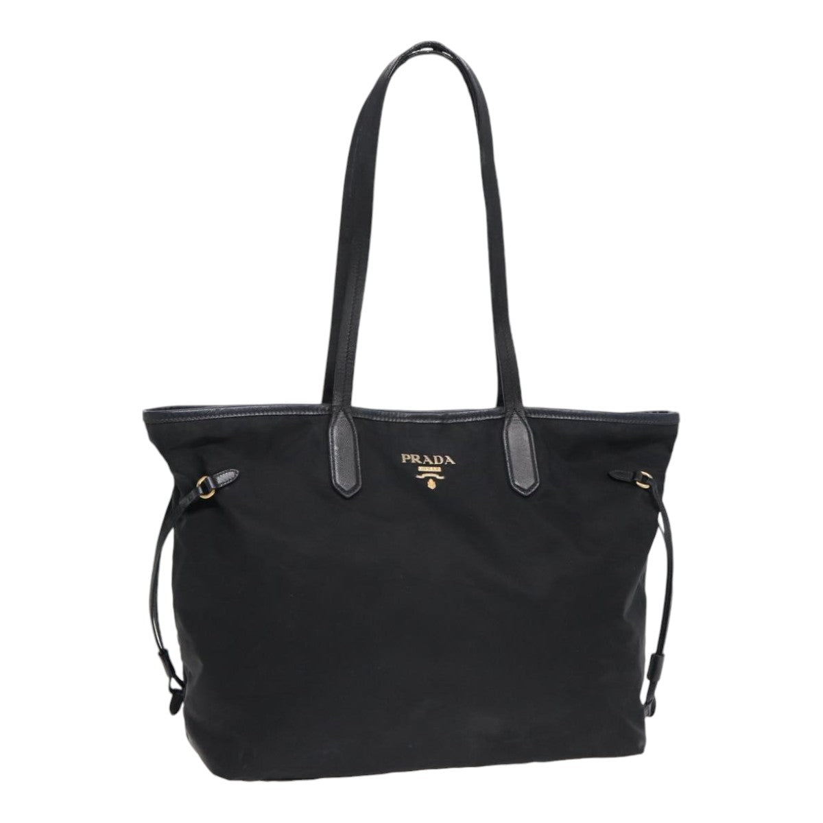 PRADA Tote Bag Nylon Black Gold Auth