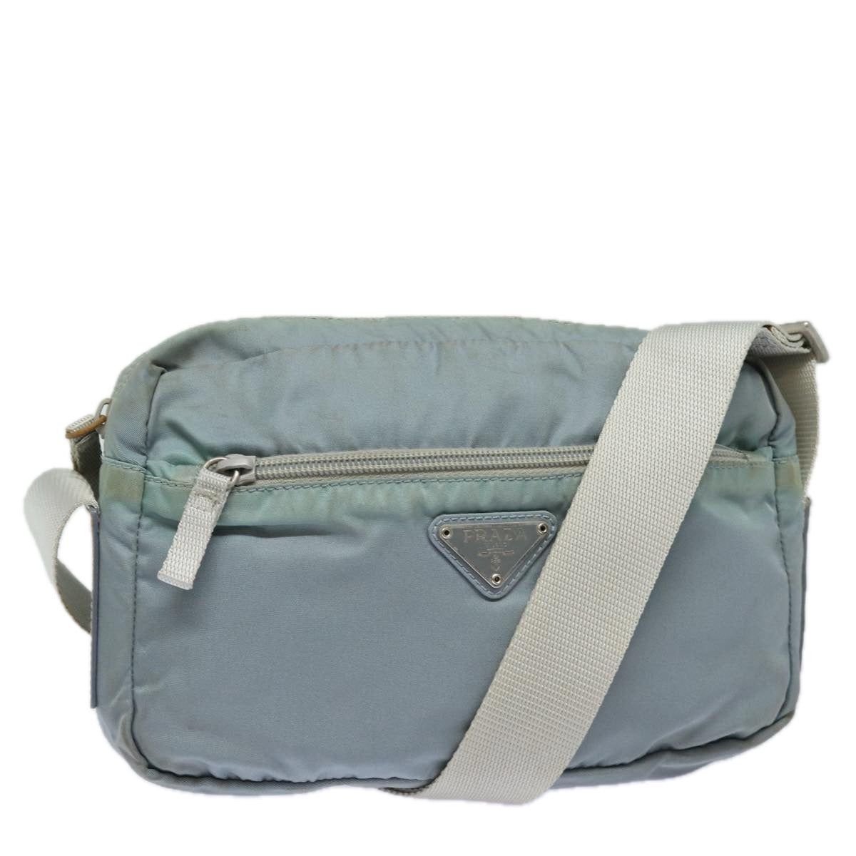 PRADA Shoulder Bag Nylon Light Blue Silver Auth