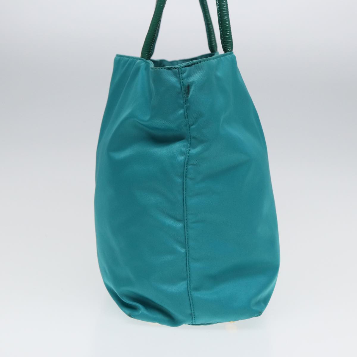 PRADA Tote Bag Nylon Turquoise Blue Gold Auth