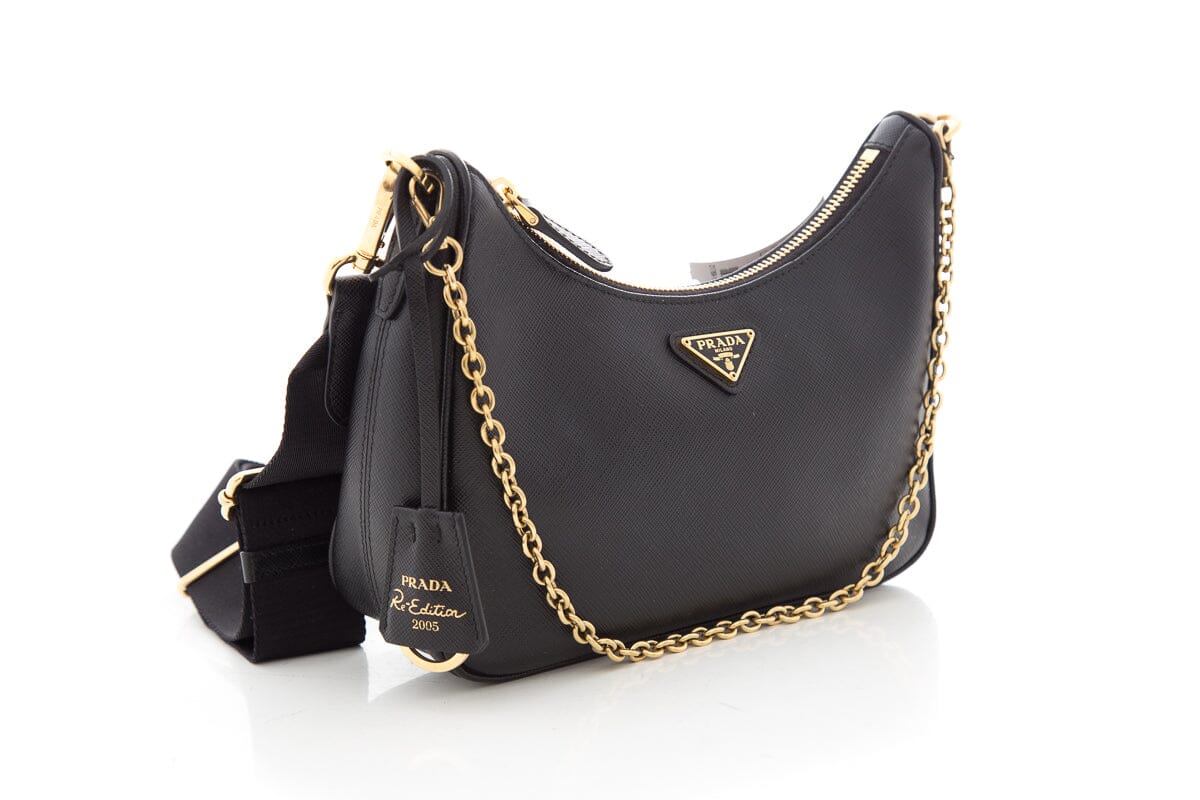 Prada Saffiano Lux Re-Edition Black Leather Handbag