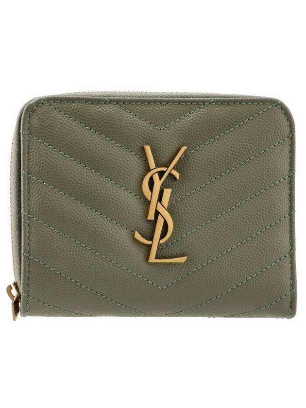 Luxury Saint Laurent Trending 2026 Monogram Compact Zipper Half Wallet Green