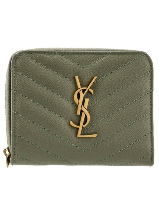 Luxury Saint Laurent Trending 2026 Monogram Compact Zipper Half Wallet Green