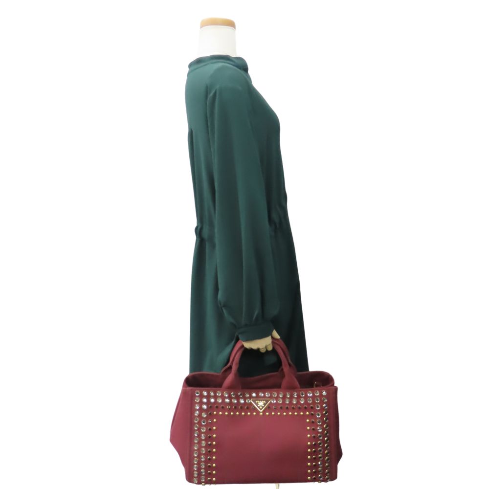 PRADA Tote Bag canvas Amarrant Studs Canapa Women