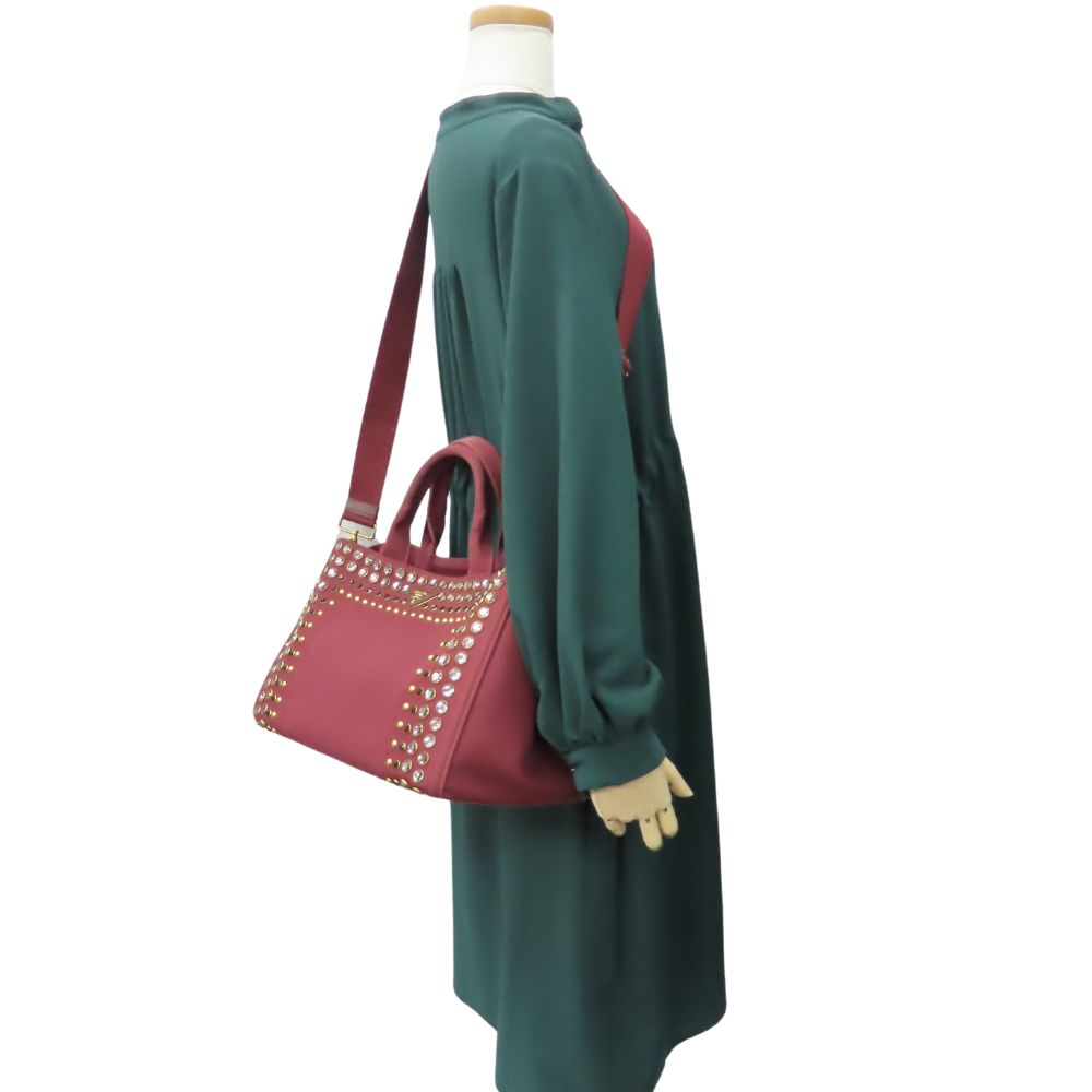 PRADA Tote Bag canvas Amarrant Studs Canapa Women