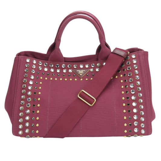 PRADA Tote Bag canvas Amarrant Studs Canapa Women