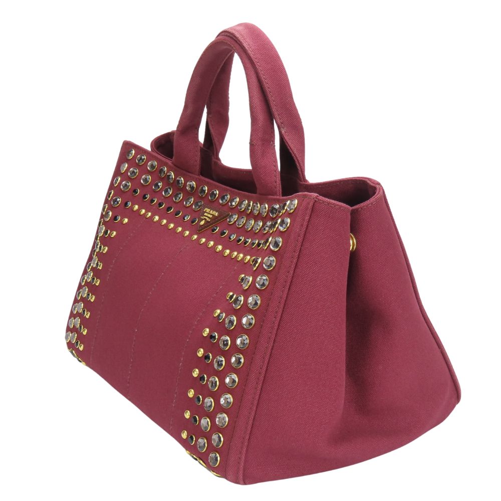 PRADA Tote Bag canvas Amarrant Studs Canapa Women