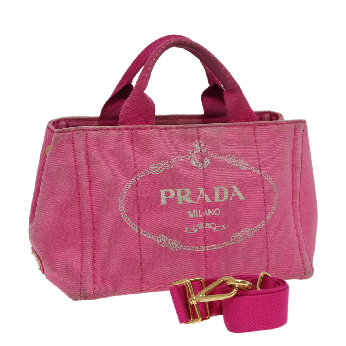 PRADA Canapa PM Hand Bag Canvas Pink Auth