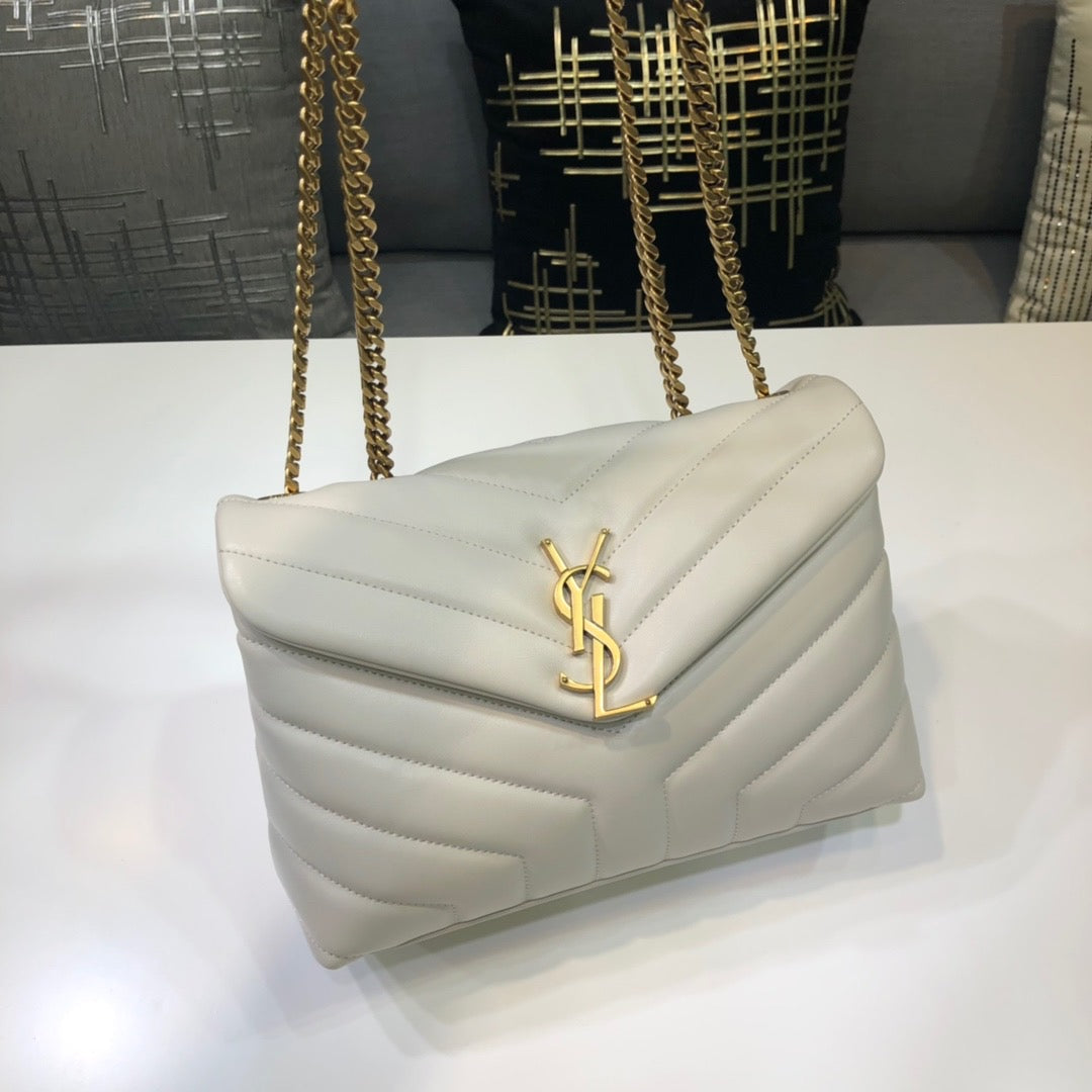 Yves Saint Laurent Loulou Small Chain Bag In Matelassé "Y" White