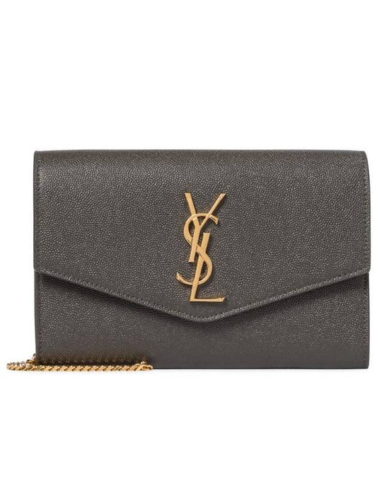 Luxury Saint Laurent Trending 2026 Monogram Uptown Chain Embossed Leather Long Wallet Storm Gold