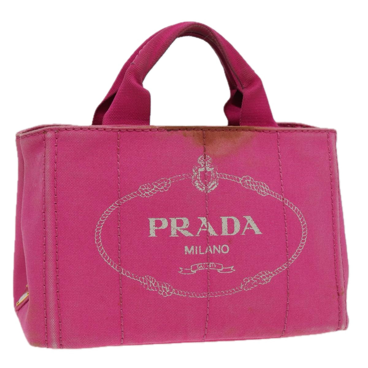 PRADA Canapa PM Hand Bag Canvas Pink Auth