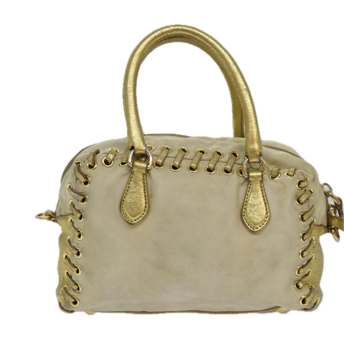 PRADA Hand Bag Nylon 2way Beige Gold Auth