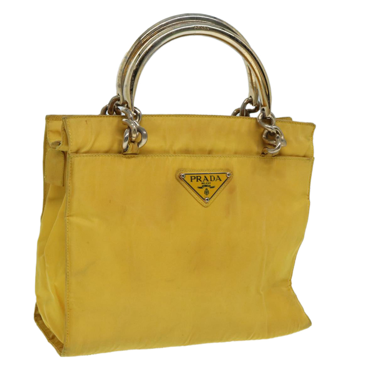 PRADA Hand Bag Nylon Yellow Auth
