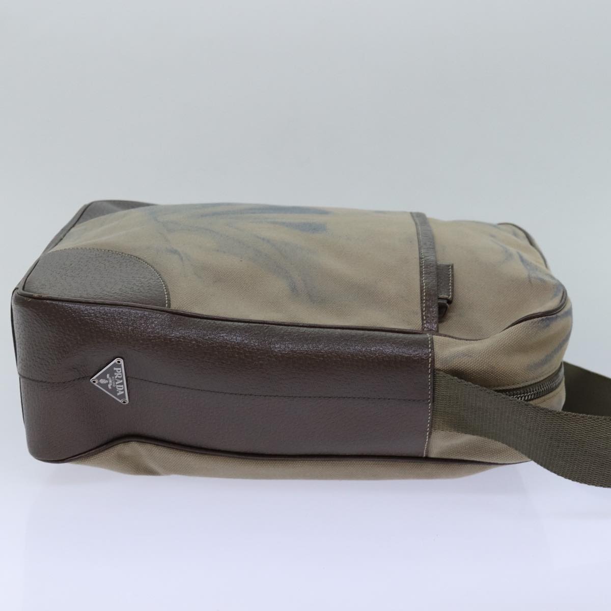 PRADA Shoulder Bag Canvas Leather Brown Silver Auth
