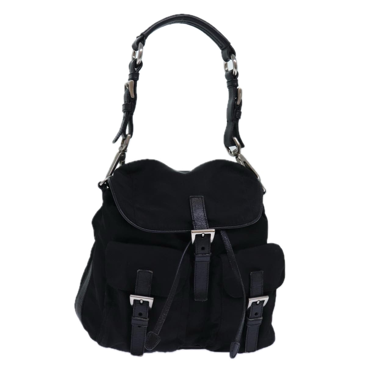 PRADA Backpack Nylon Black Silver Auth