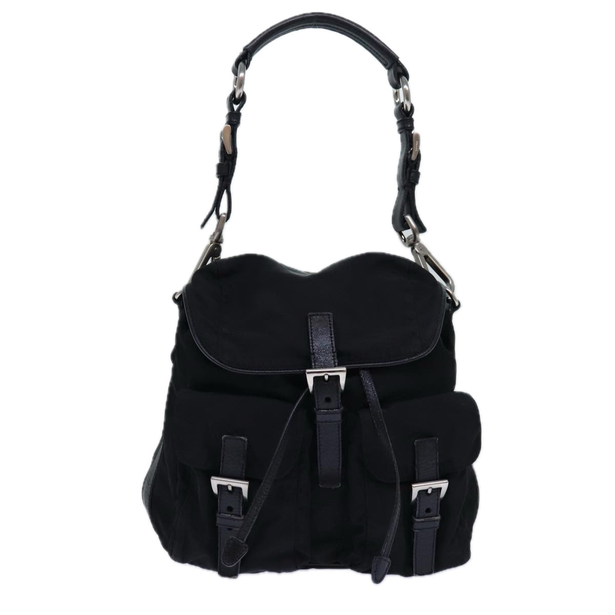 PRADA Backpack Nylon Black Silver Auth