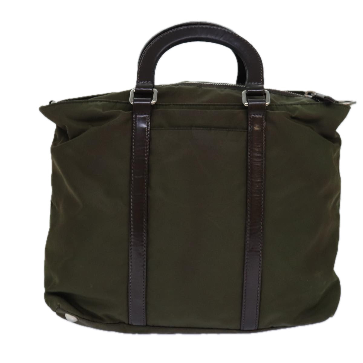PRADA Hand Bag Nylon 2way Khaki Silver Auth