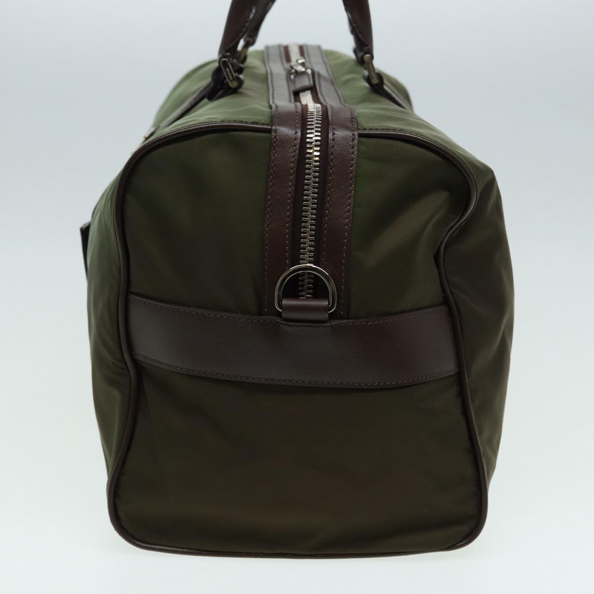 PRADA Boston Bag Nylon Khaki Silver Auth