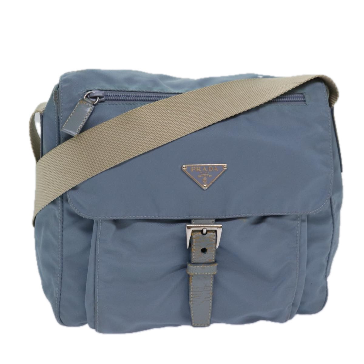 PRADA Shoulder Bag Nylon Light Blue Silver Auth