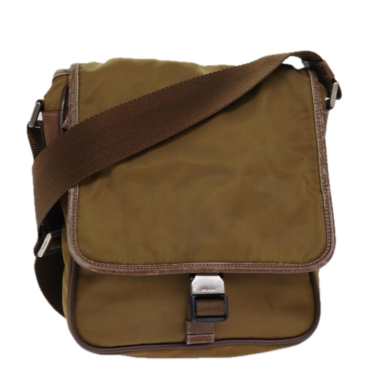 PRADA Shoulder Bag Nylon Brown Silver Auth
