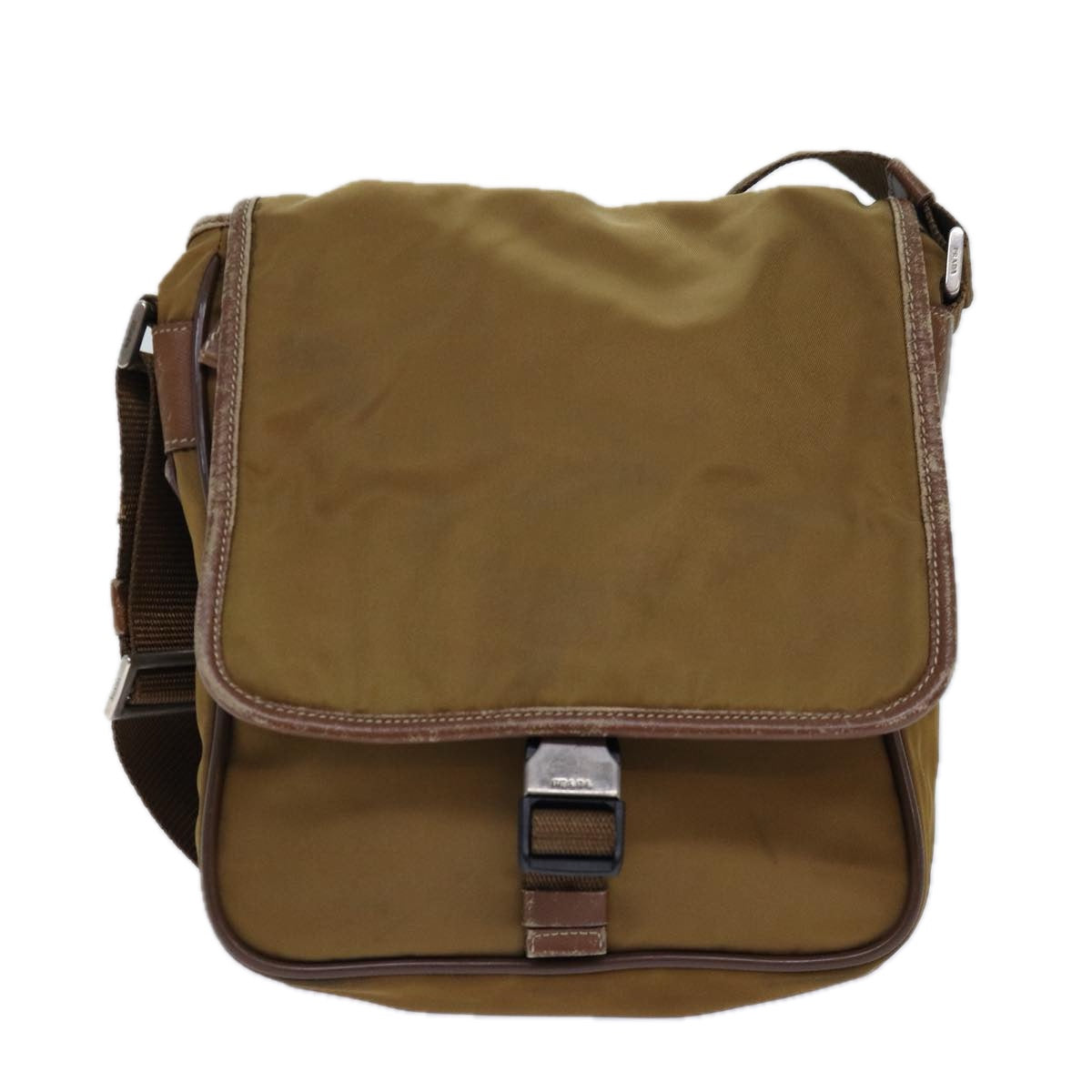 PRADA Shoulder Bag Nylon Brown Silver Auth
