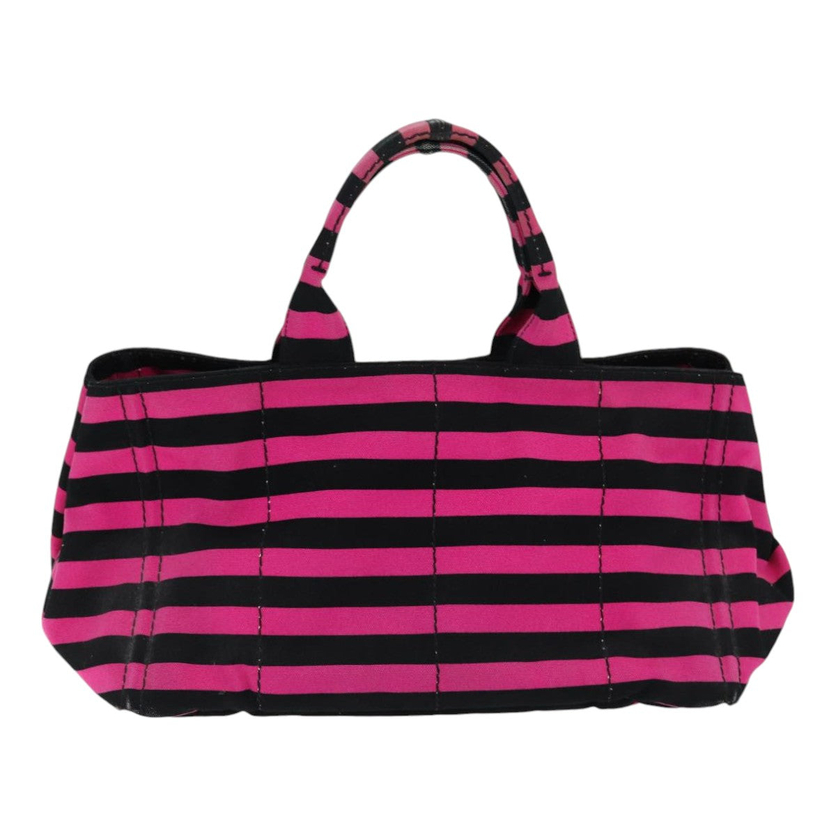 PRADA Canapa GM Hand Bag Canvas Black Pink gold Auth
