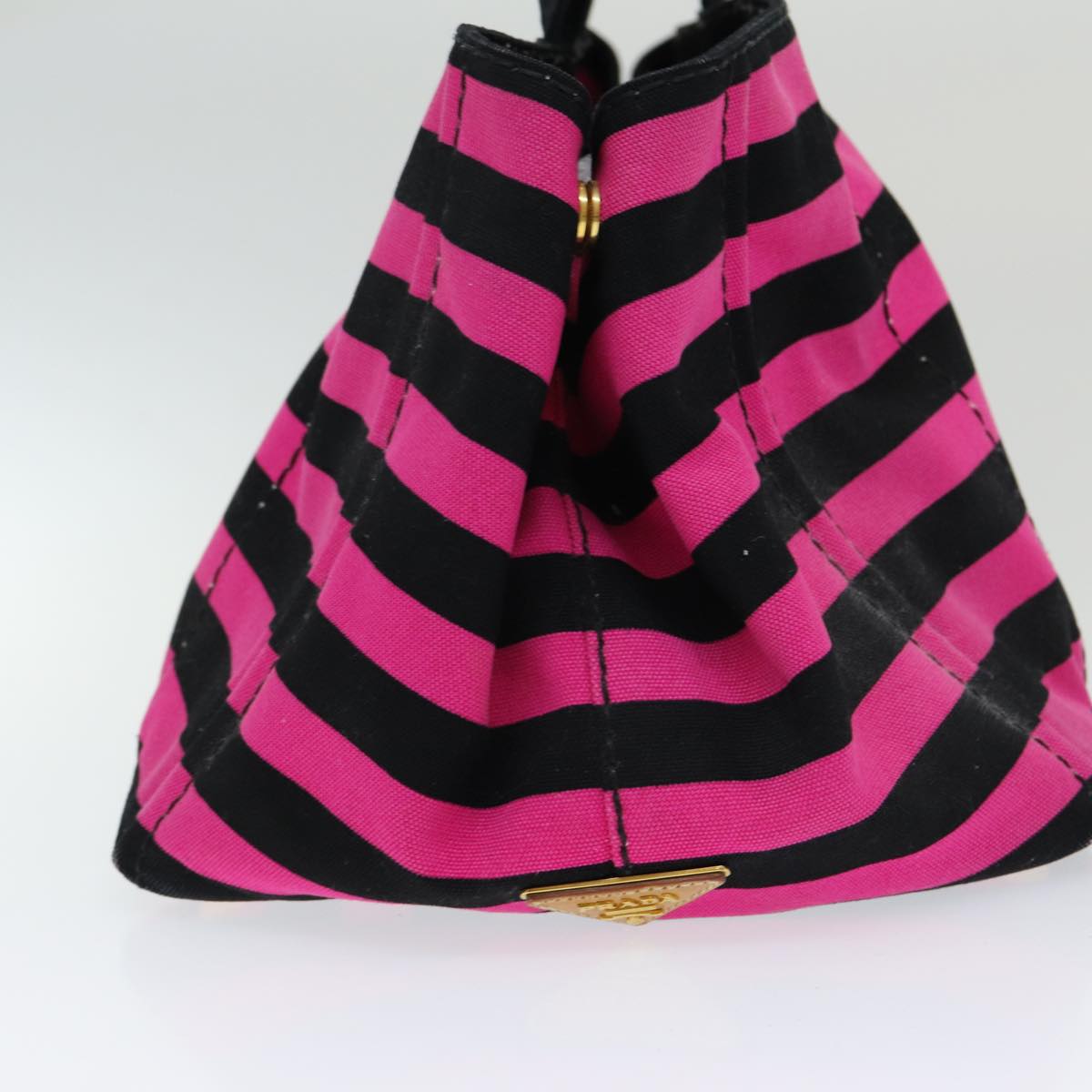 PRADA Canapa GM Hand Bag Canvas Black Pink gold Auth