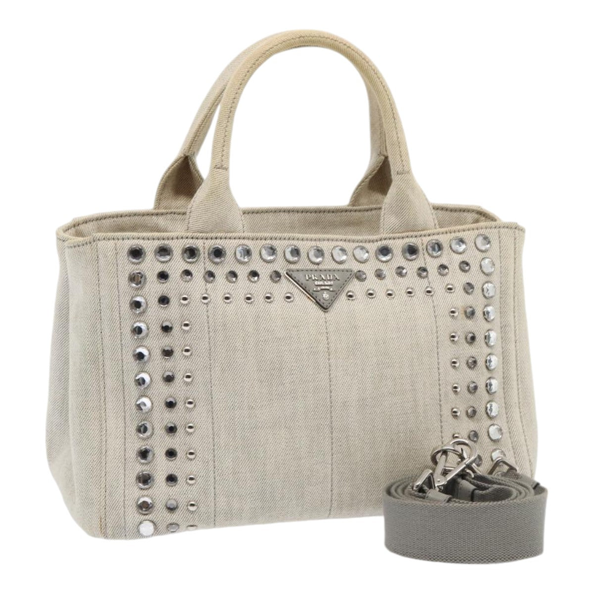PRADA Bijoux Canapa PM Hand Bag Canvas 2way Gray Silver Auth