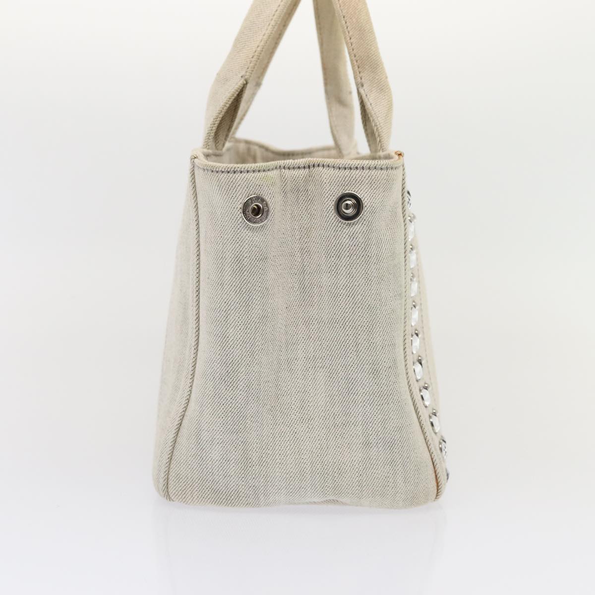 PRADA Bijoux Canapa PM Hand Bag Canvas 2way Gray Silver Auth