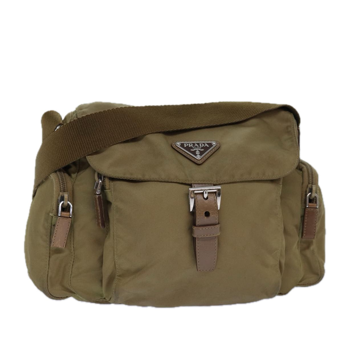 PRADA Shoulder Bag Nylon Beige Silver Auth