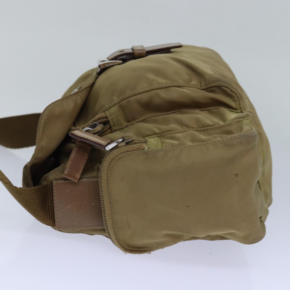 PRADA Shoulder Bag Nylon Beige Silver Auth