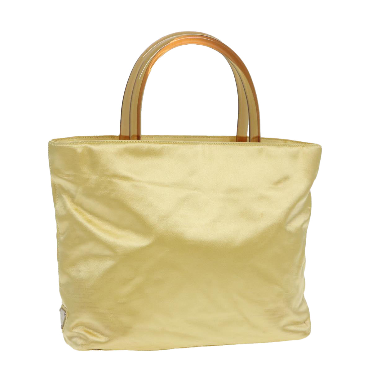 PRADA Hand Bag Satin Yellow Silver Auth