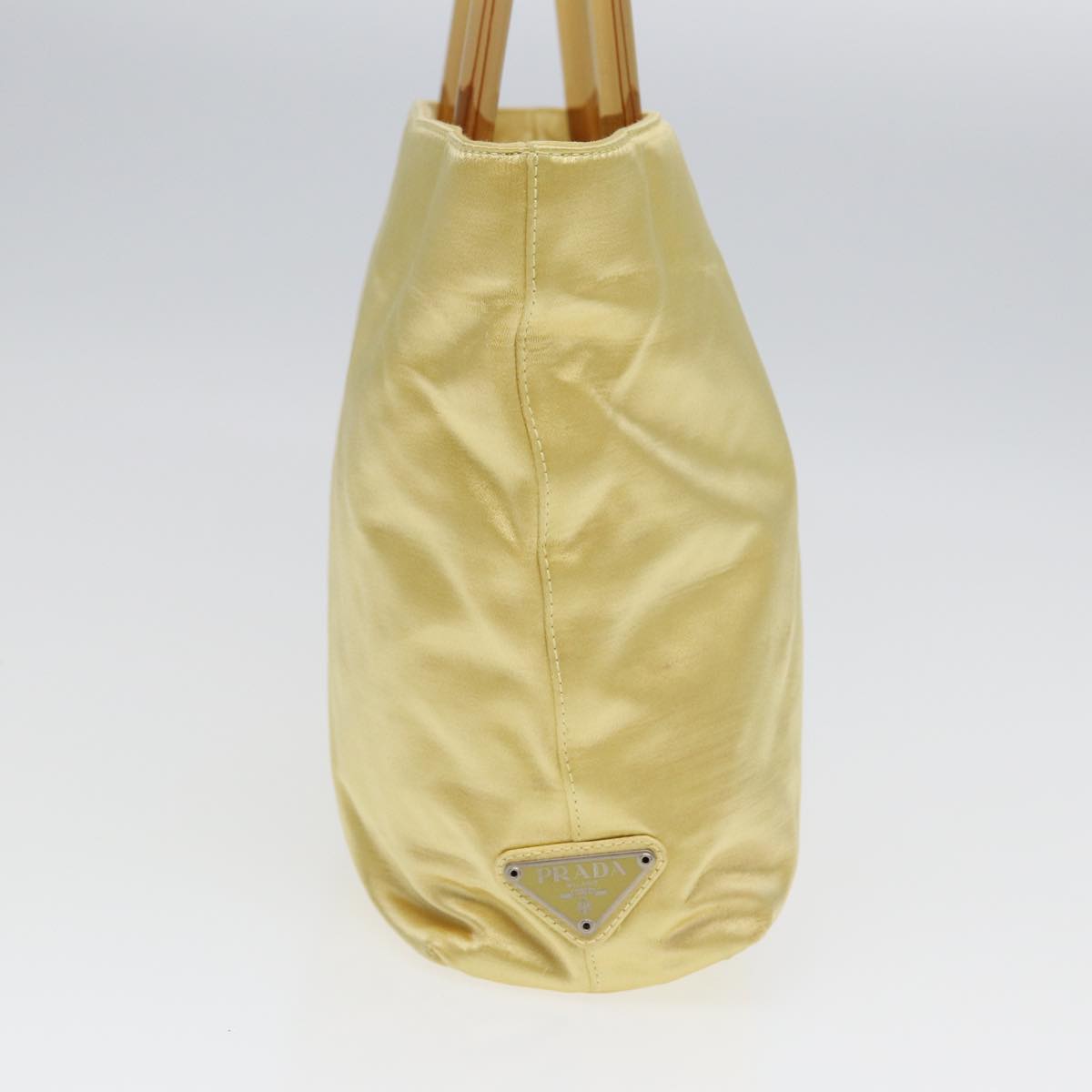 PRADA Hand Bag Satin Yellow Silver Auth