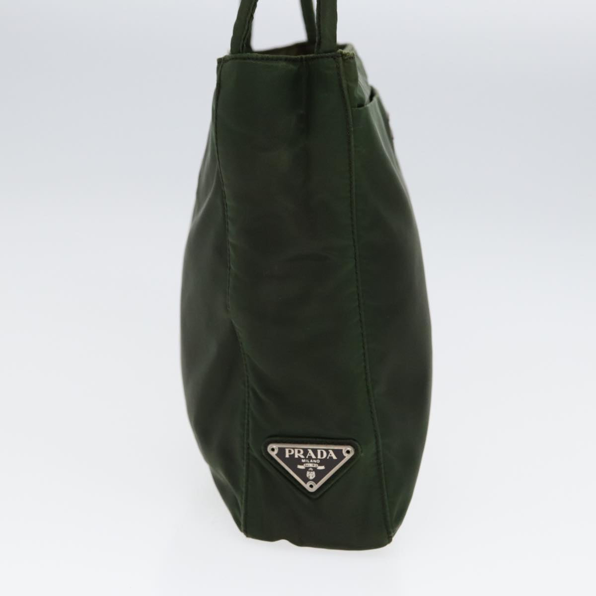 PRADA Tote Bag Nylon Khaki Silver Auth