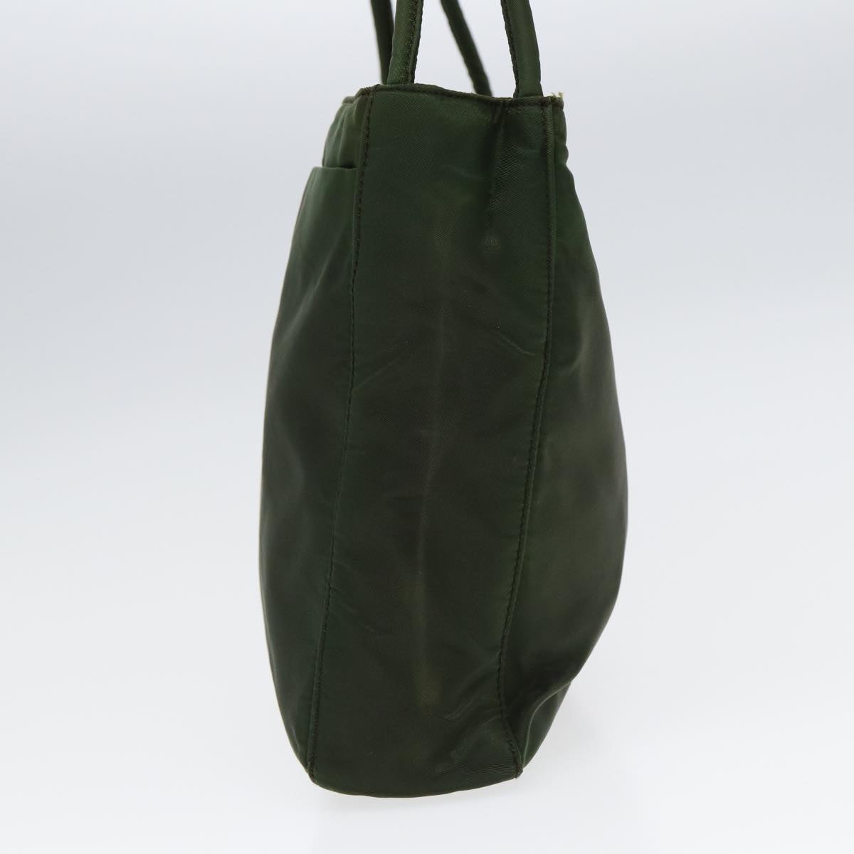 PRADA Tote Bag Nylon Khaki Silver Auth