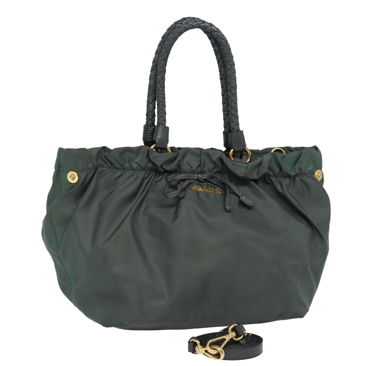 PRADA Hand Bag Nylon 2way Khaki Gold Auth