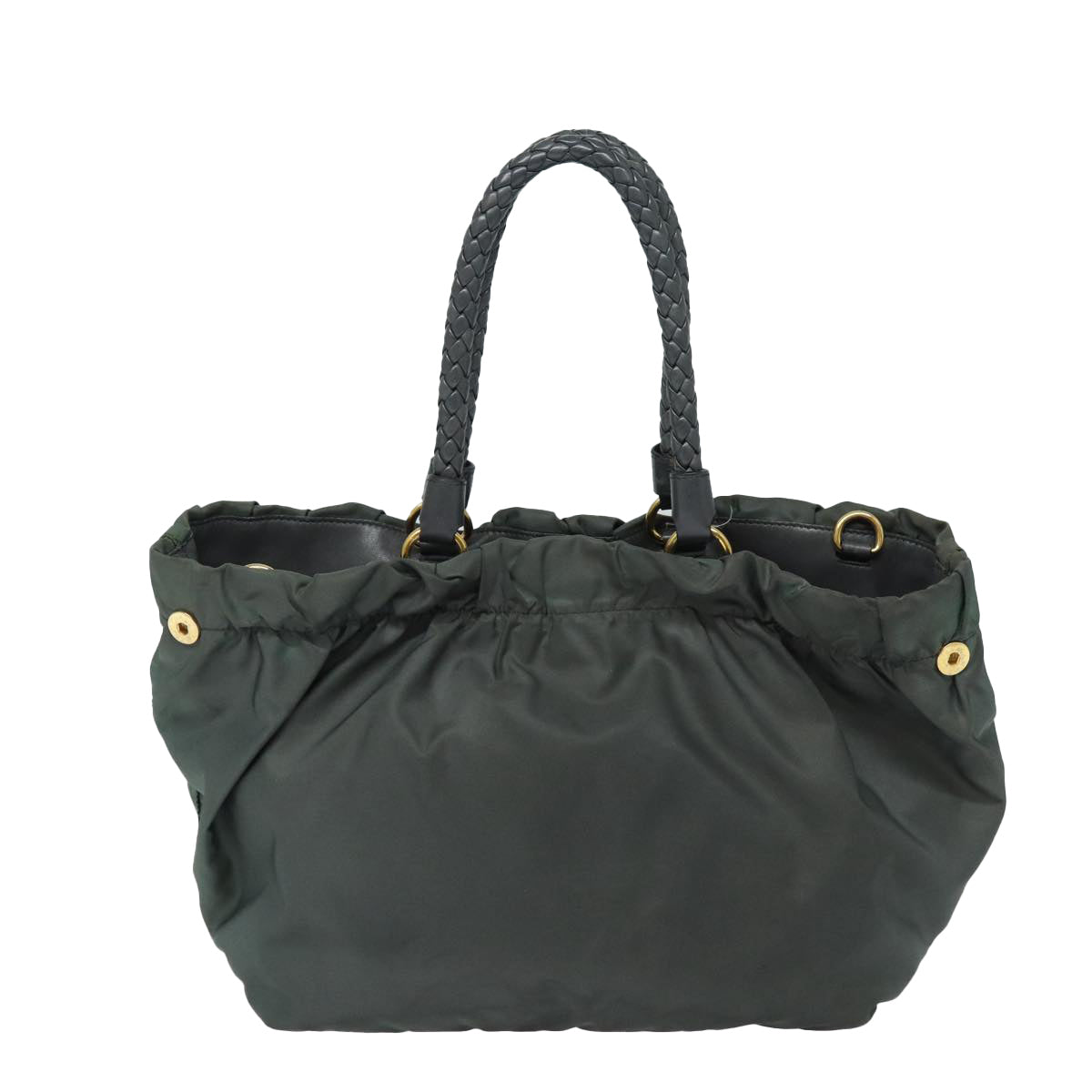 PRADA Hand Bag Nylon 2way Khaki Gold Auth